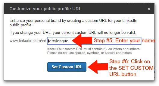 LinkedIn Set Custom URL Step 5 and 6
