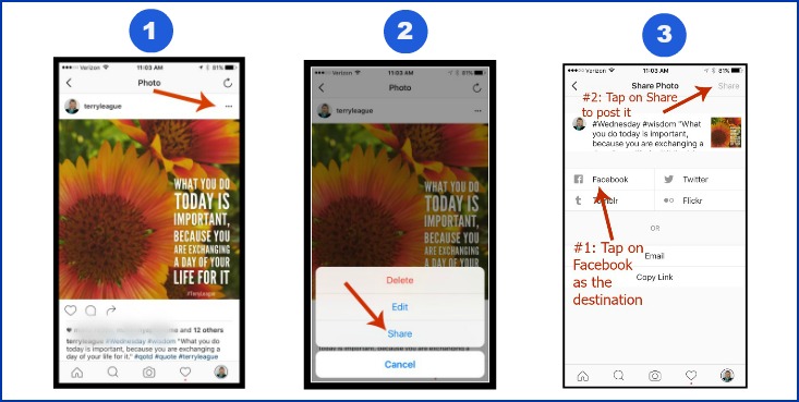 Instagram Tips - Share a previously published Instagram post to Facebook