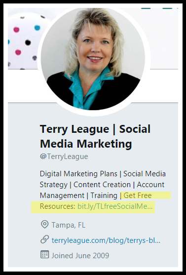 Example of CTA in Twitter Profile